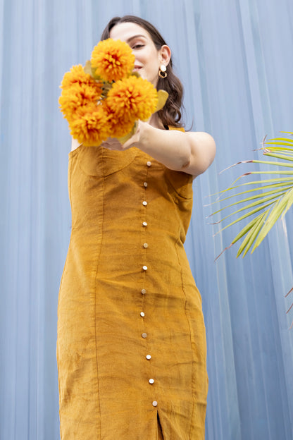 Mustard Charm Corduroy Midi Dress