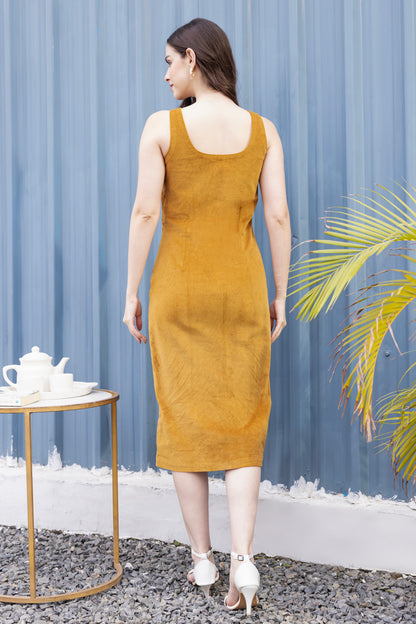 Mustard Charm Corduroy Midi Dress