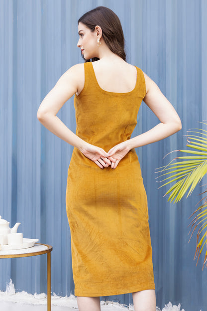 Mustard Charm Corduroy Midi Dress