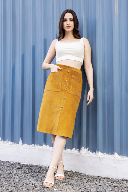 Mustard Charm Corduroy Midi Skirt