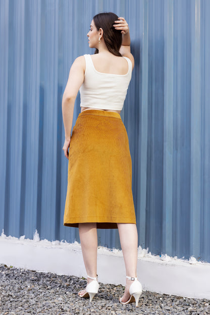 Mustard Charm Corduroy Midi Skirt