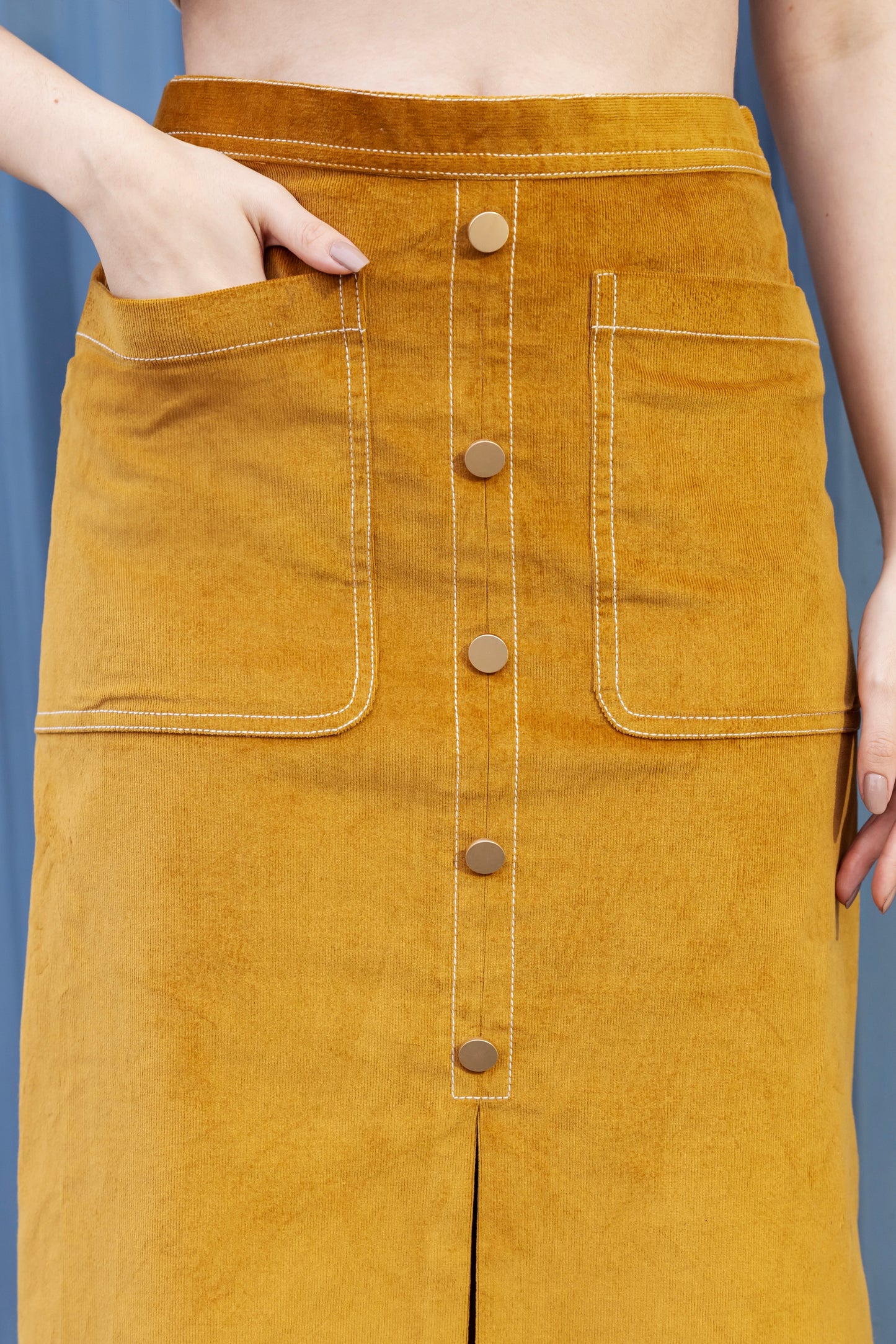 Mustard Charm Corduroy Midi Skirt