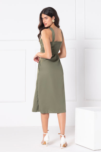 Olive Elegance Chic Midi Dress