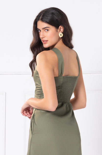 Olive Elegance Chic Midi Dress