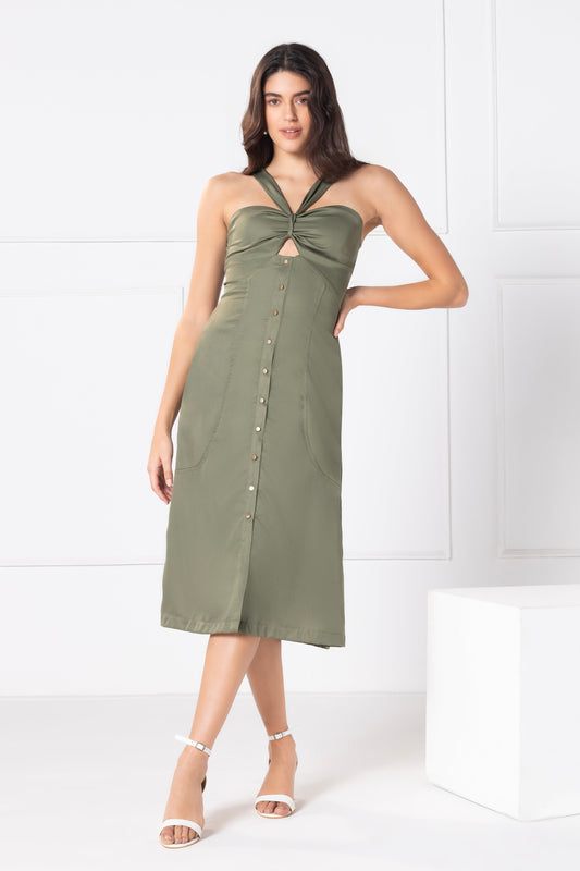 Olive Elegance Chic Midi Dress