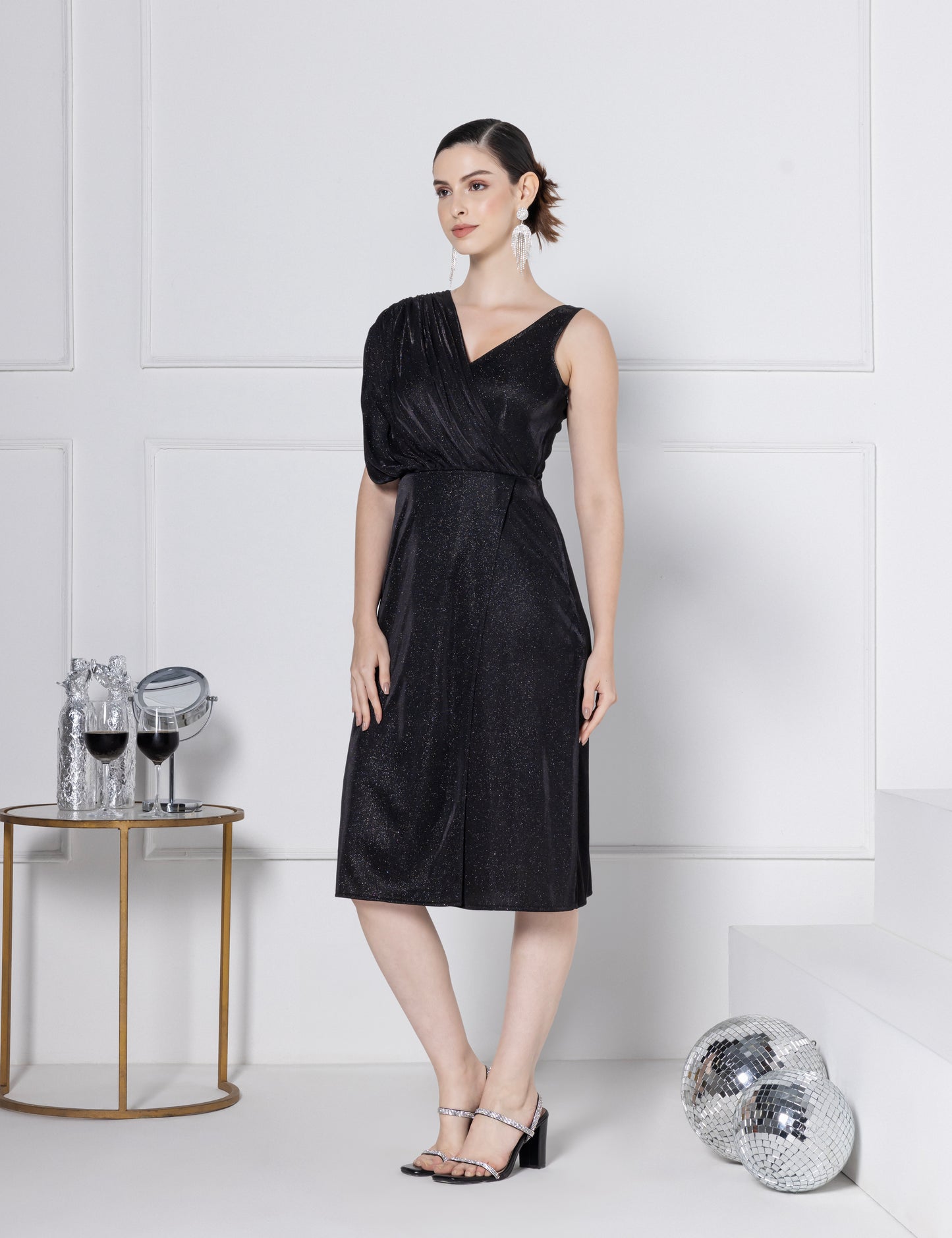 Noir Glitz Soirée Midi Dress