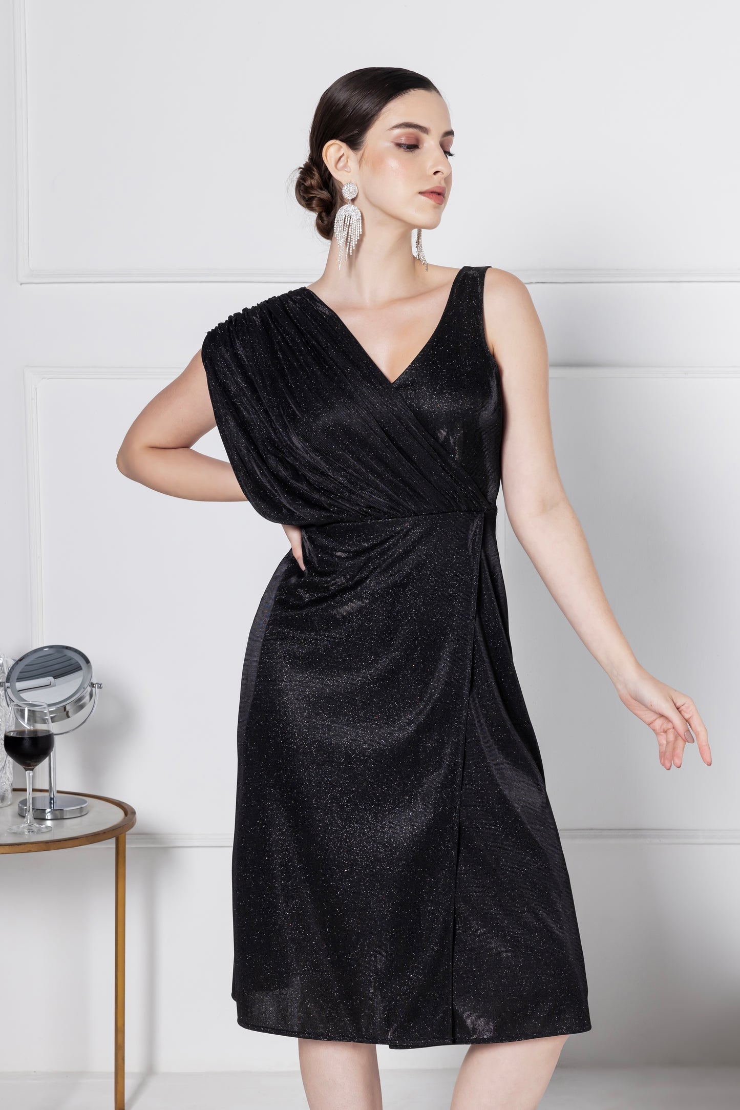 Noir Glitz Soirée Midi Dress