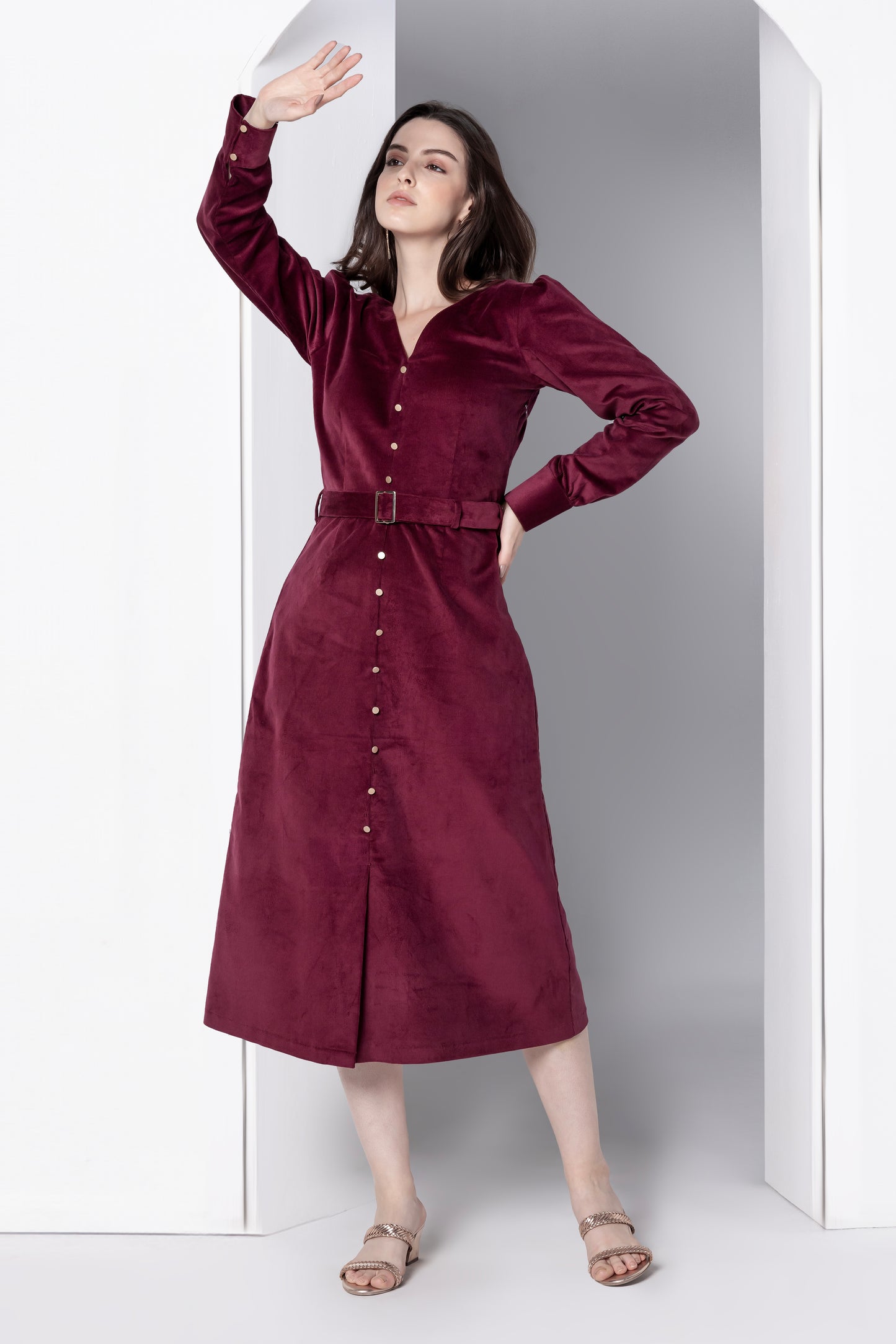 Bordeaux Grace Corduroy Midi Dress