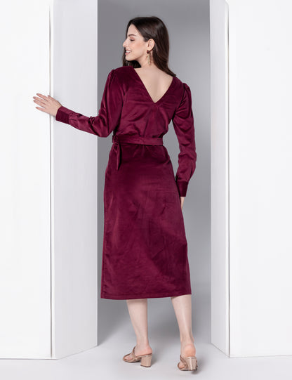 Bordeaux Grace Corduroy Midi Dress