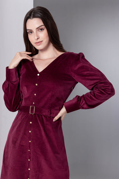 Bordeaux Grace Corduroy Midi Dress