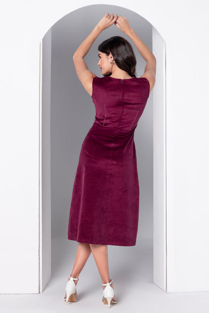 Bordeaux Allure Corduroy Midi Dress