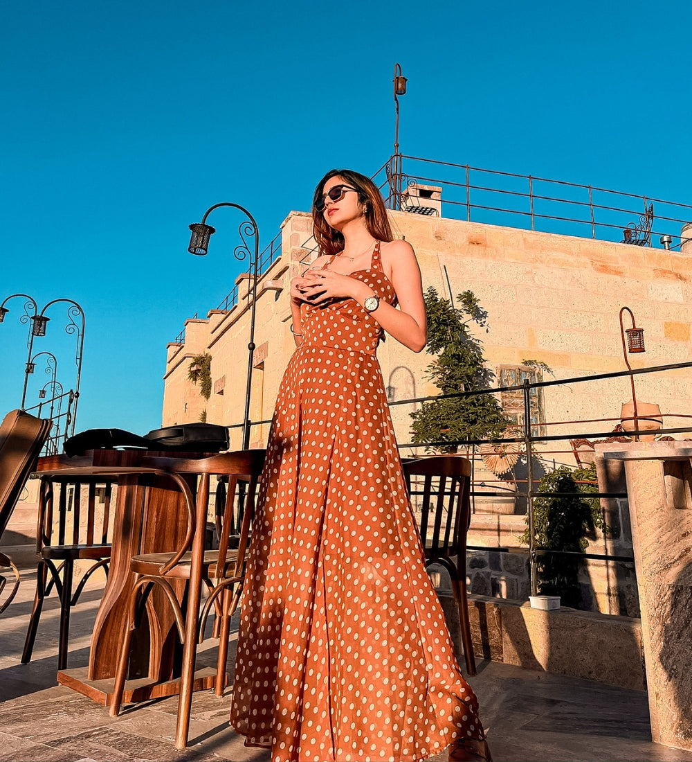 Brown Polka Maxi Dress