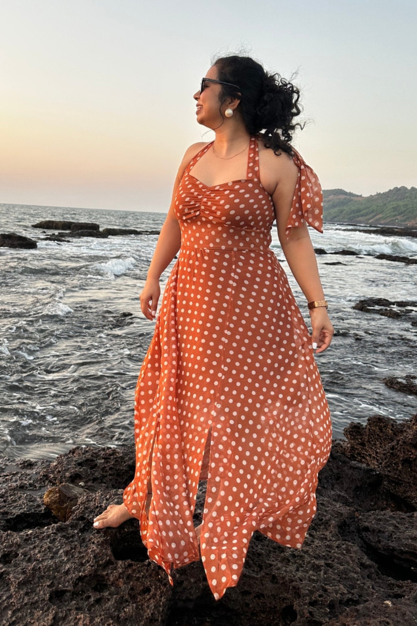 Brown Polka Maxi Dress